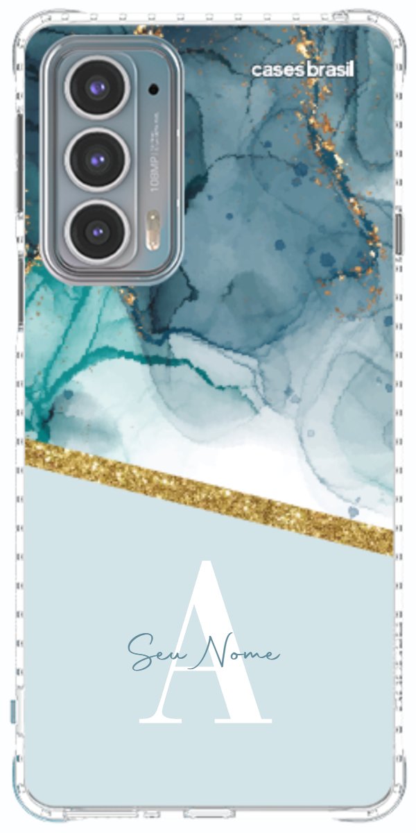 Capinha para Celular Mármore Aqua Dourada
