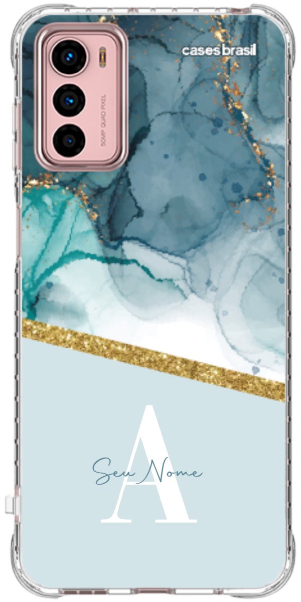 Capinha para Celular Mármore Aqua Dourada