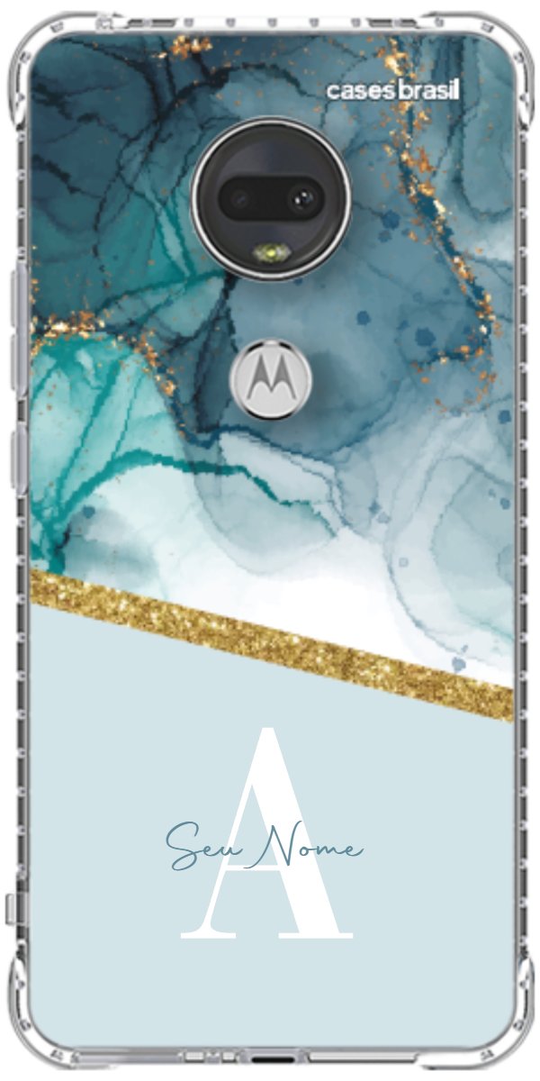Capinha para Celular Mármore Aqua Dourada