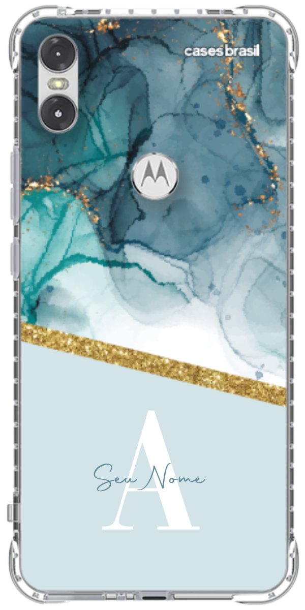Capinha para Celular Mármore Aqua Dourada