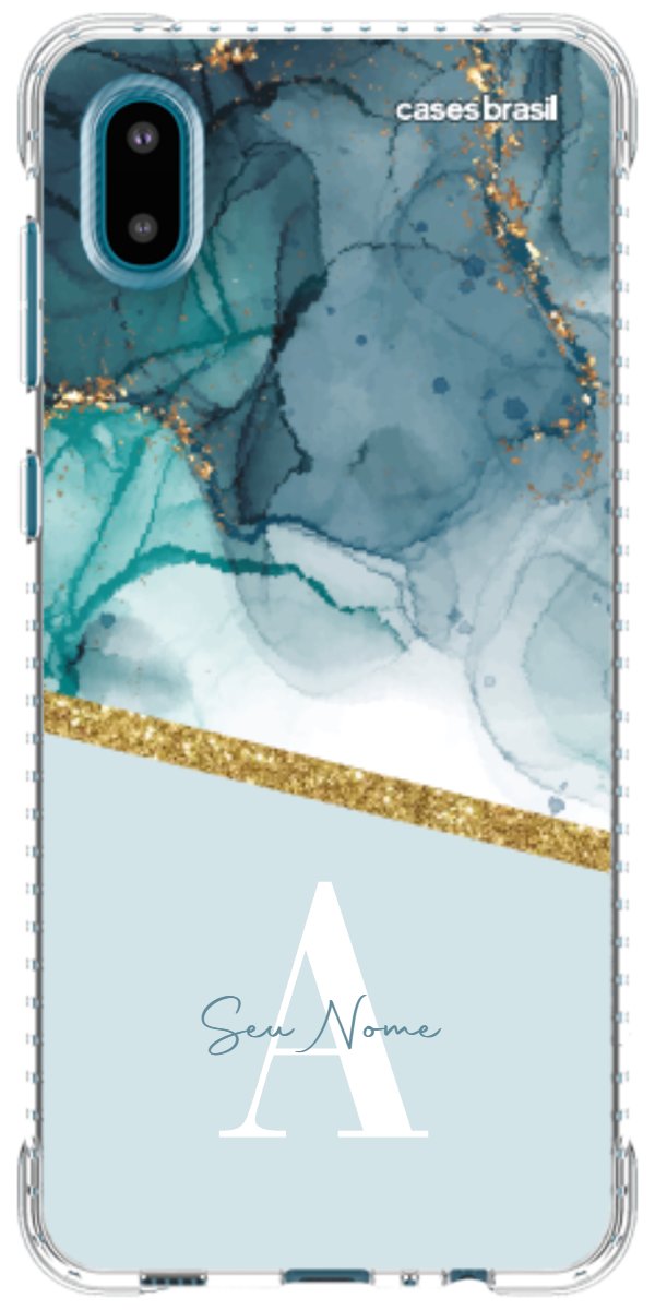 Capinha para Celular Mármore Aqua Dourada