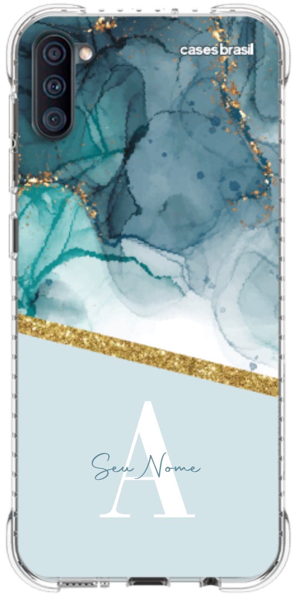 Capinha para Celular Mármore Aqua Dourada