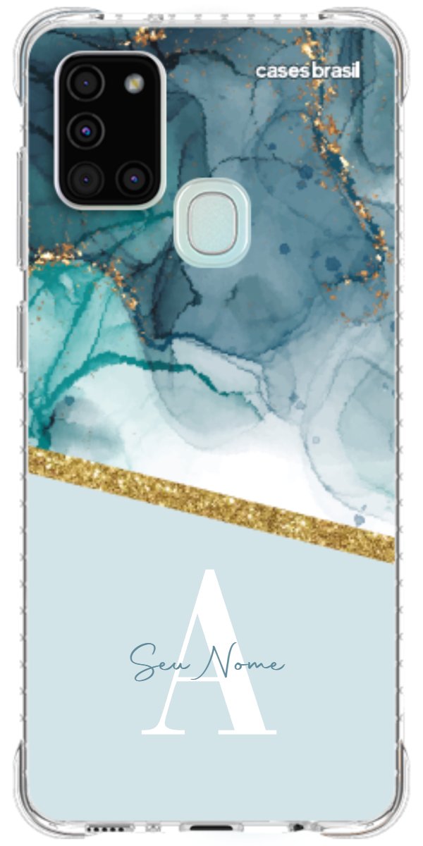 Capinha para Celular Mármore Aqua Dourada