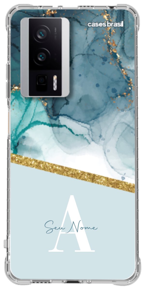 Capinha para Celular Mármore Aqua Dourada