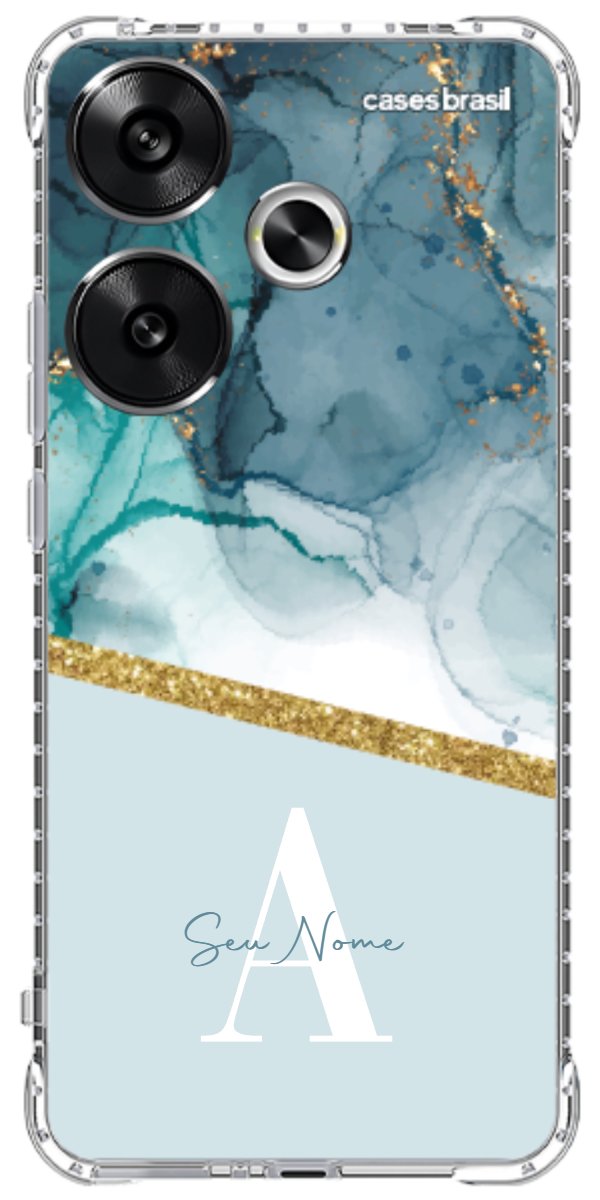 Capinha para Celular Mármore Aqua Dourada