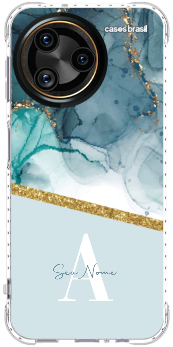 Capinha para Celular Mármore Aqua Dourada