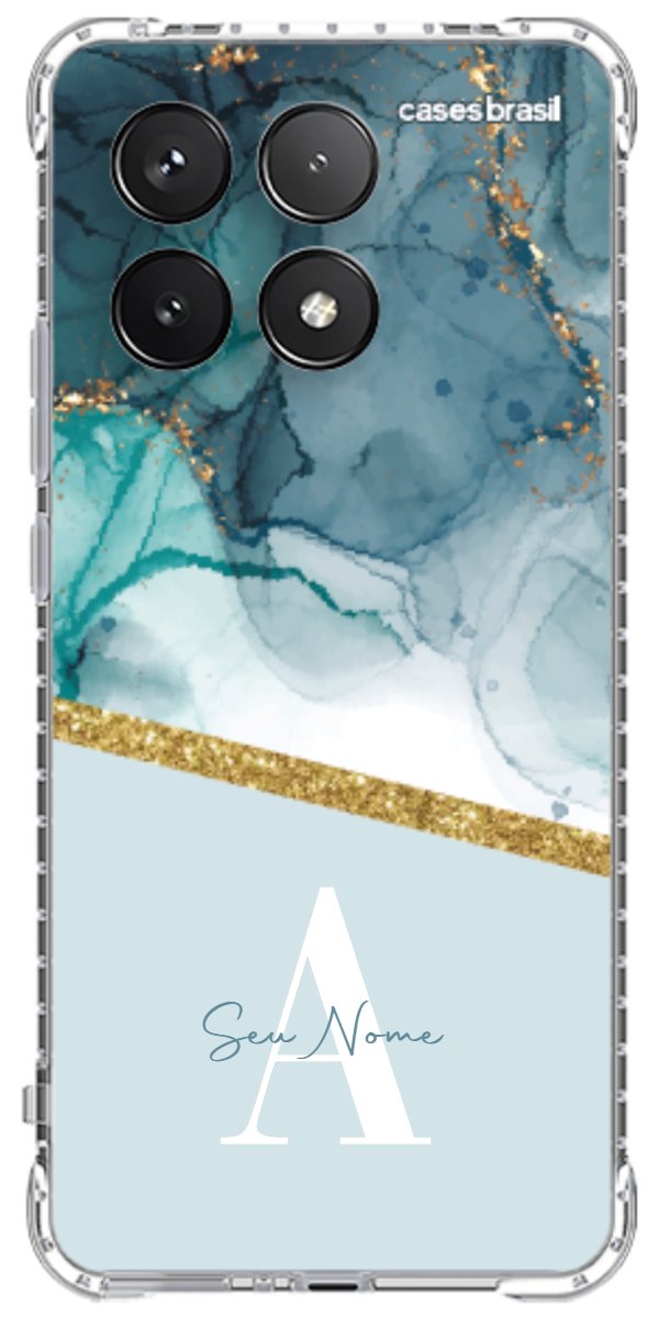 Capinha para Celular Mármore Aqua Dourada