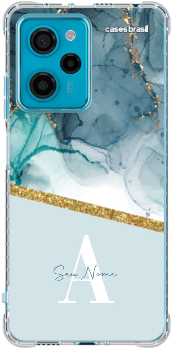 Capinha para Celular Mármore Aqua Dourada