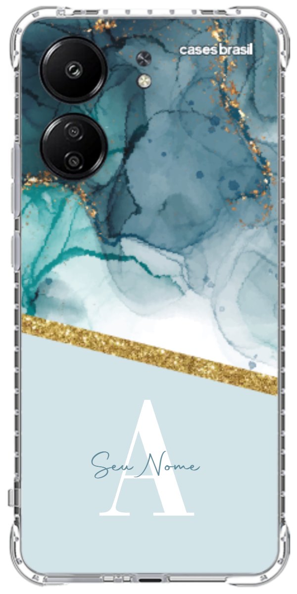 Capinha para Celular Mármore Aqua Dourada