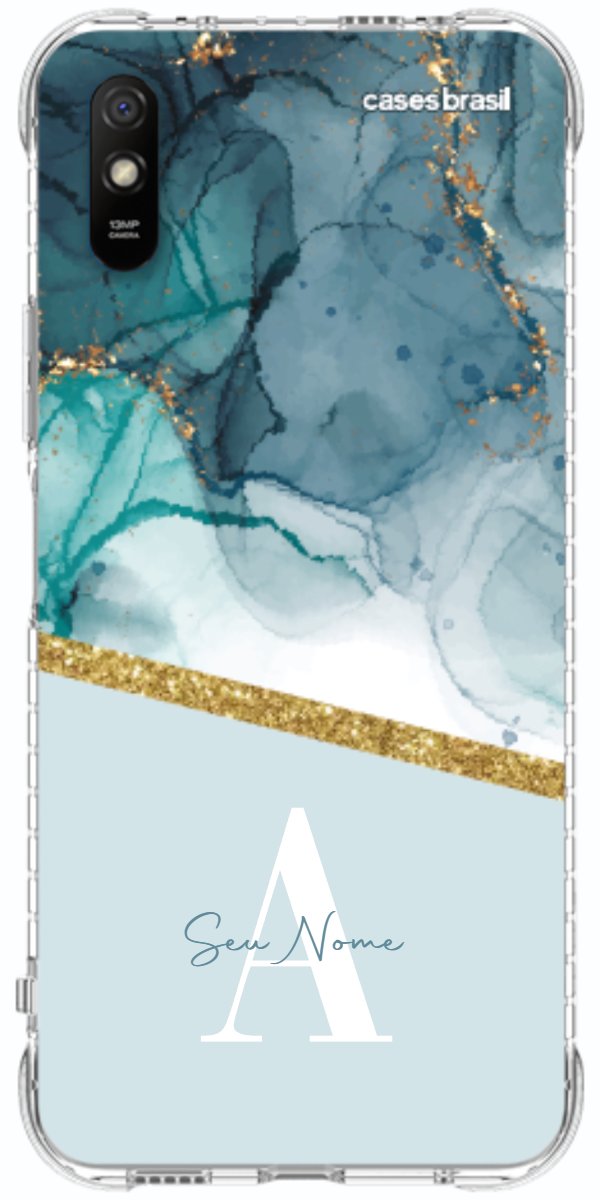 Capinha para Celular Mármore Aqua Dourada