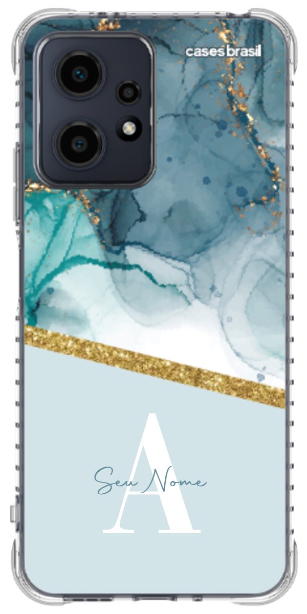 Capinha para Celular Mármore Aqua Dourada