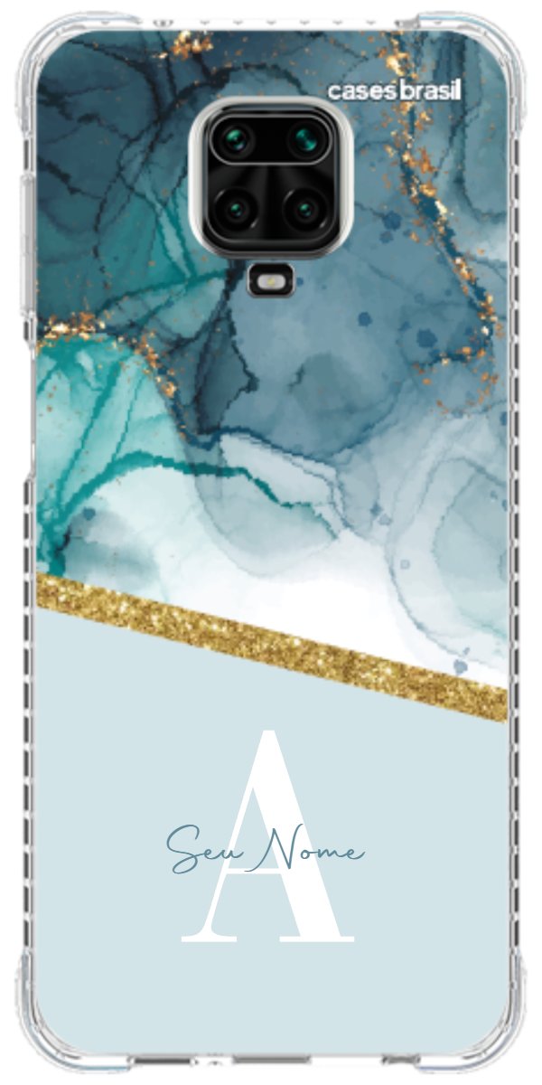 Capinha para Celular Mármore Aqua Dourada